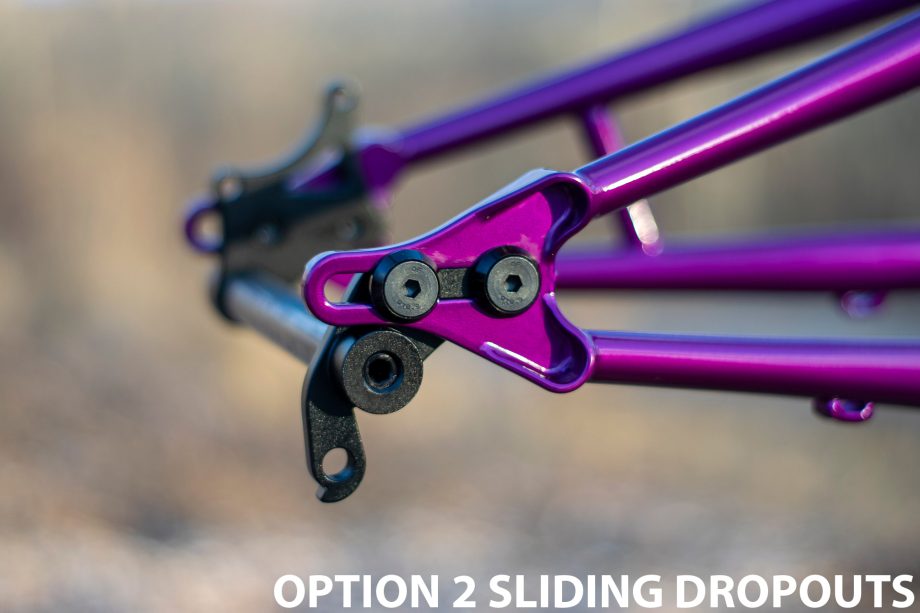 chromoly steel full suspension mtb trail bike frame with sliding dropouts