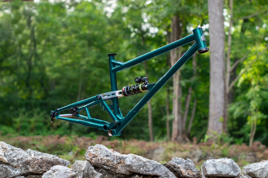 teal steel full suspension chromoly trail mountain bike frame